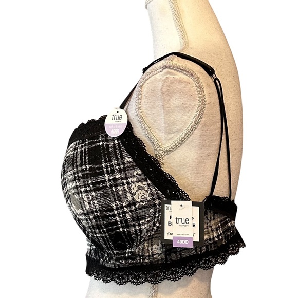 NWT Rue 21 True by Rue Push Up Bralette Women’s SZ 40DD Black White Plaid - Picture 3 of 6